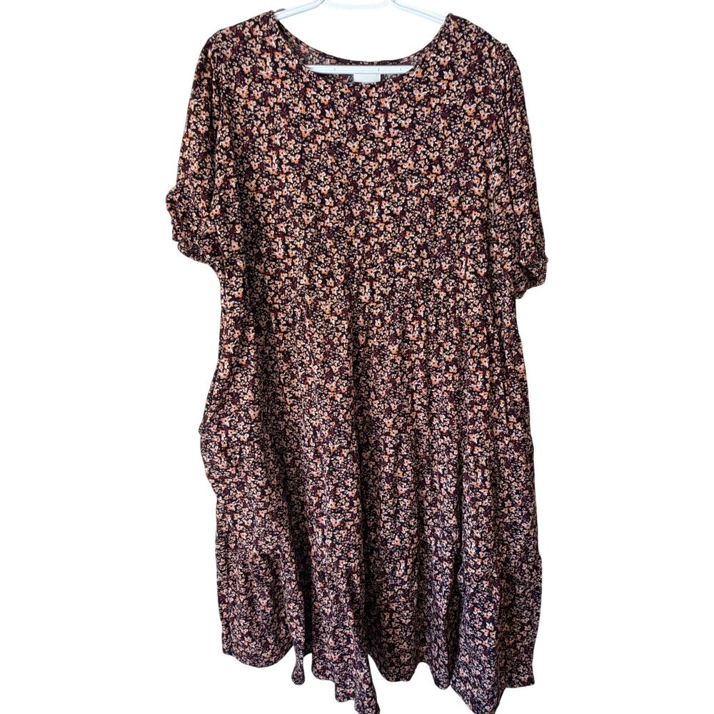 Ava & Viv Short Sleeve Dress Black and Purple Floral Size 2X